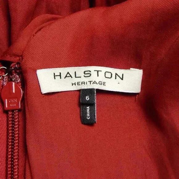 Halston Heritage Flowy Mini Dress Currant Red Cape Sleeve Deep V-Neck Size 6 - Picture 5 of 7